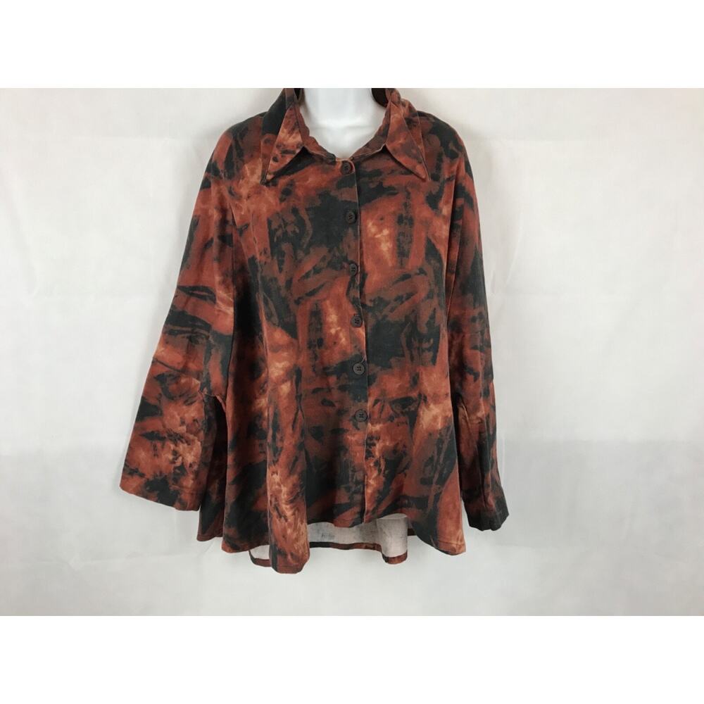 EUC Harriet's SF Button Down Lagenlook One Size Multicolor Red Black Top